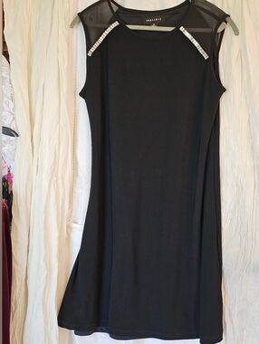 Scarlett Black Sleeveless Midi Dress with Rhinestone Shoulder Trim